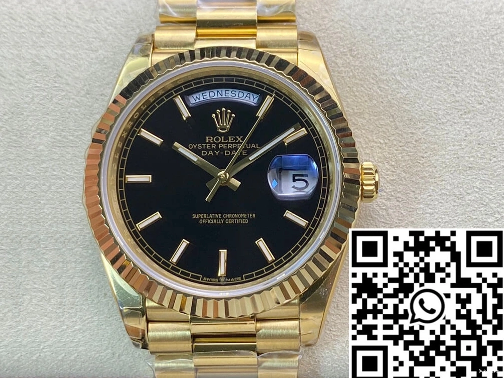 Black 40MM Dial EW Factory Yellow Rolex Gold Day Date 0314